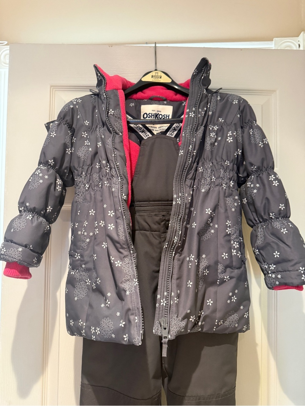 OshKosh B'gosh Gray Floral Puffer Jacket with Pink Accents & matching snow pants
